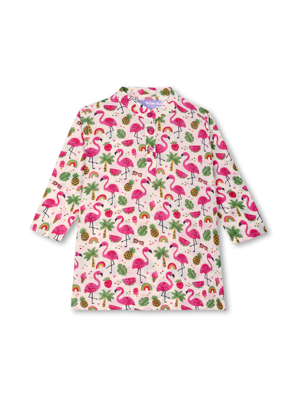 Flamingo Fiesta Girls Kurta Pajama Set