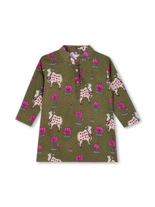Pichwai Pastures Girls Kurta Pajama Set