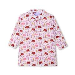 Pink Elephant Courtyard Girls Kurta Pajama Set
