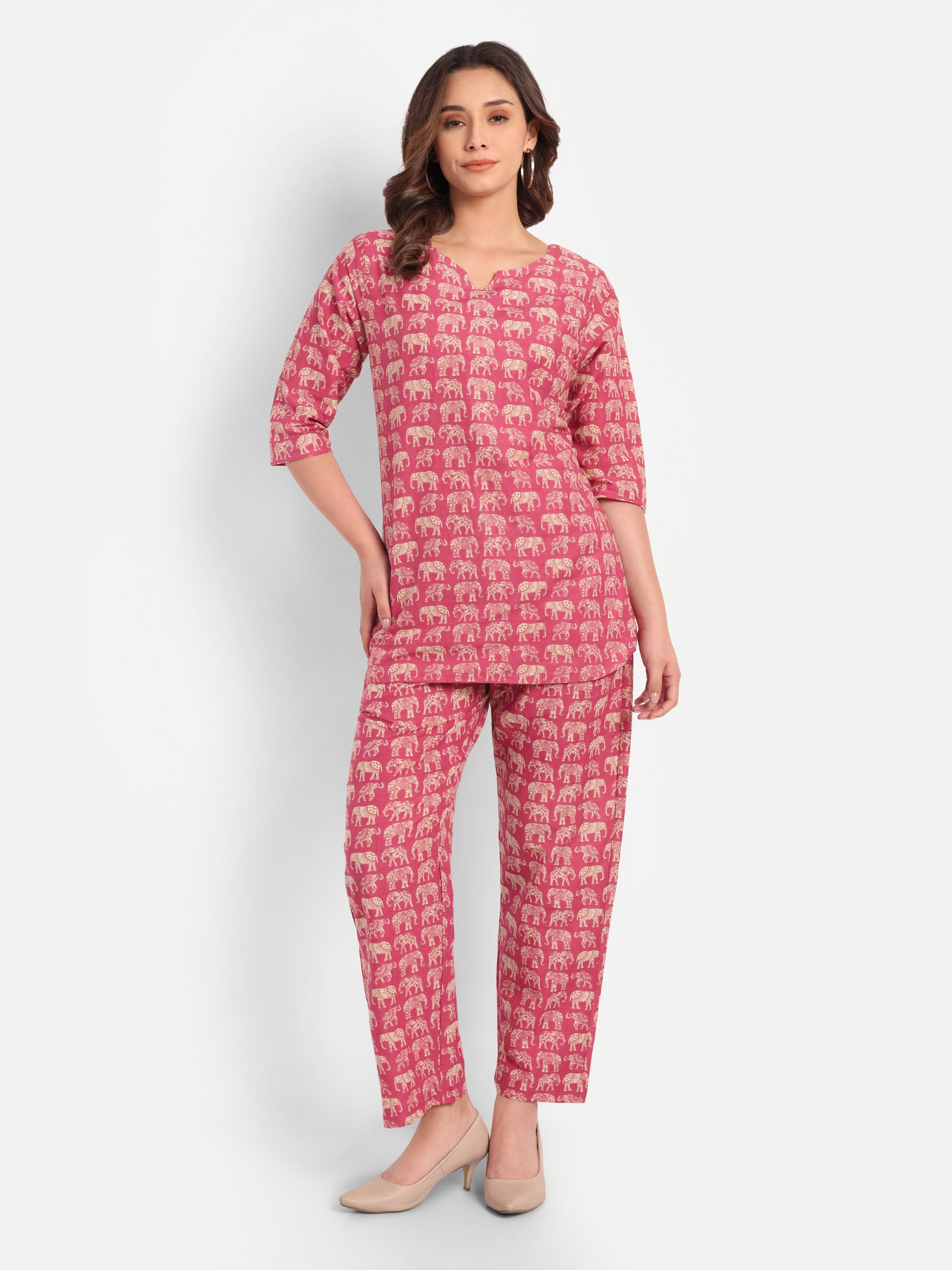 Royal Elephants – Rosewood – 100% Cotton Loungewear Set