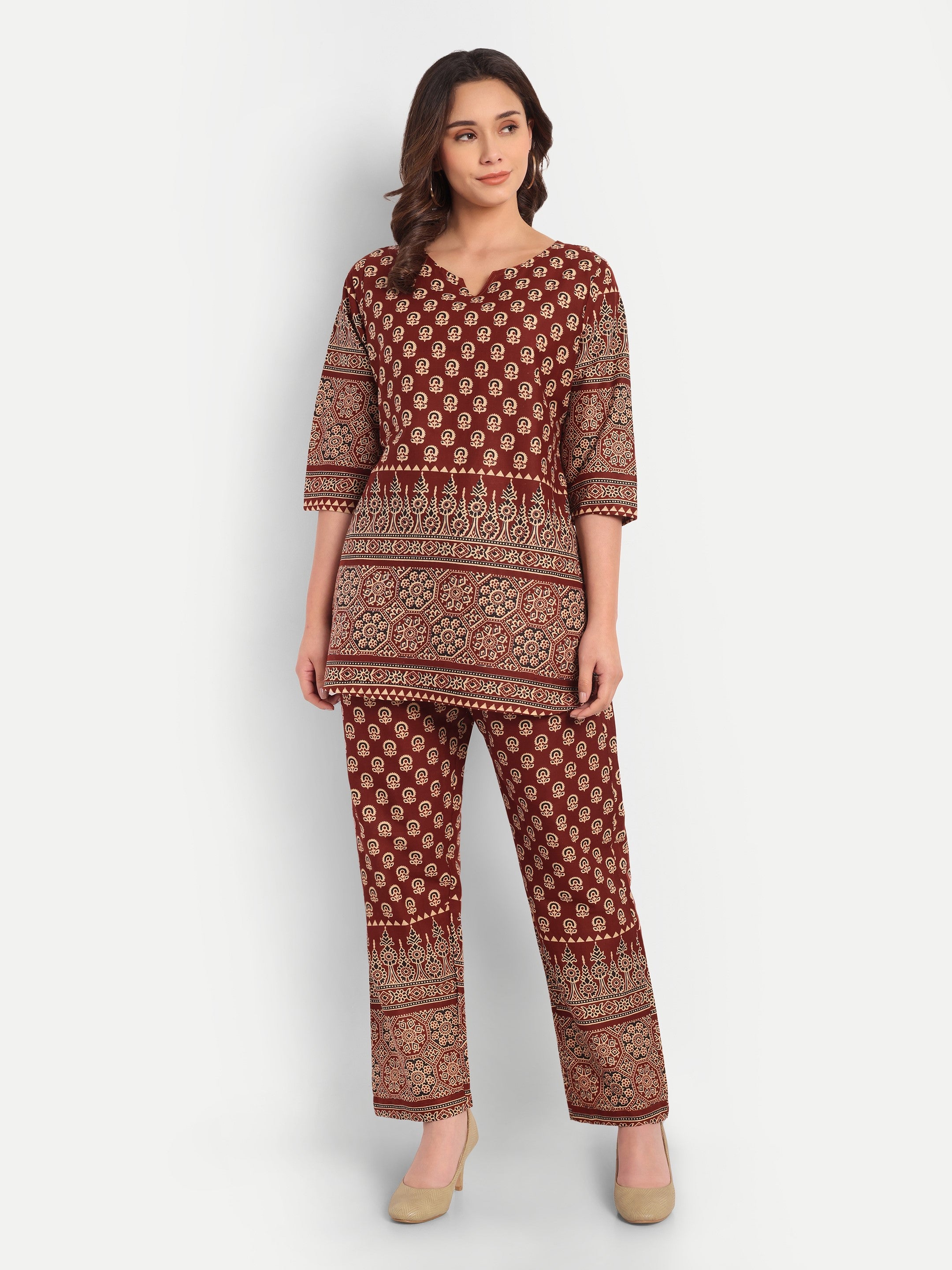 Rust Heritage Bloom – 100% Cotton Loungewear Set