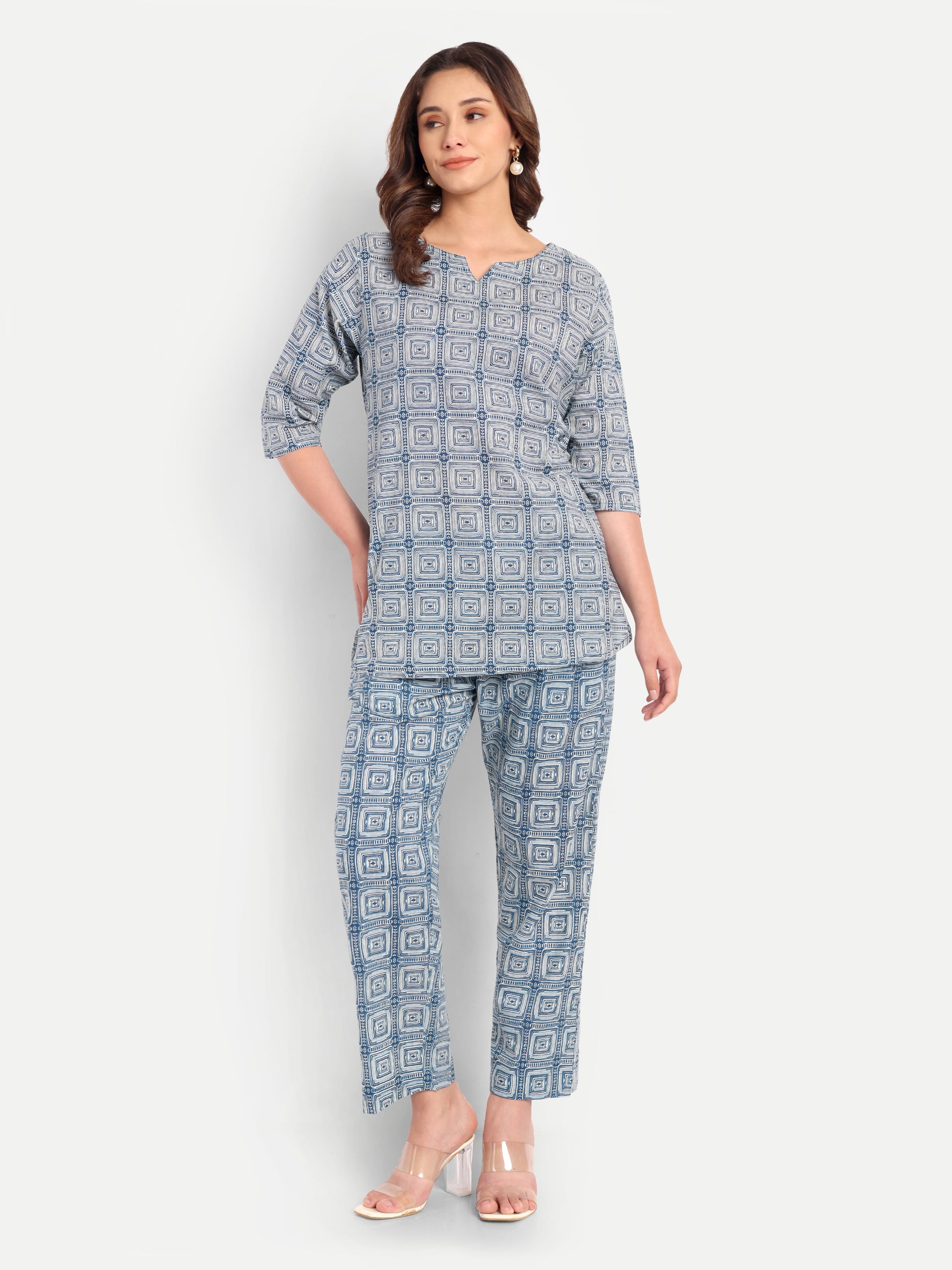 Indigo Square Weave – 100% Cotton Loungewear Set