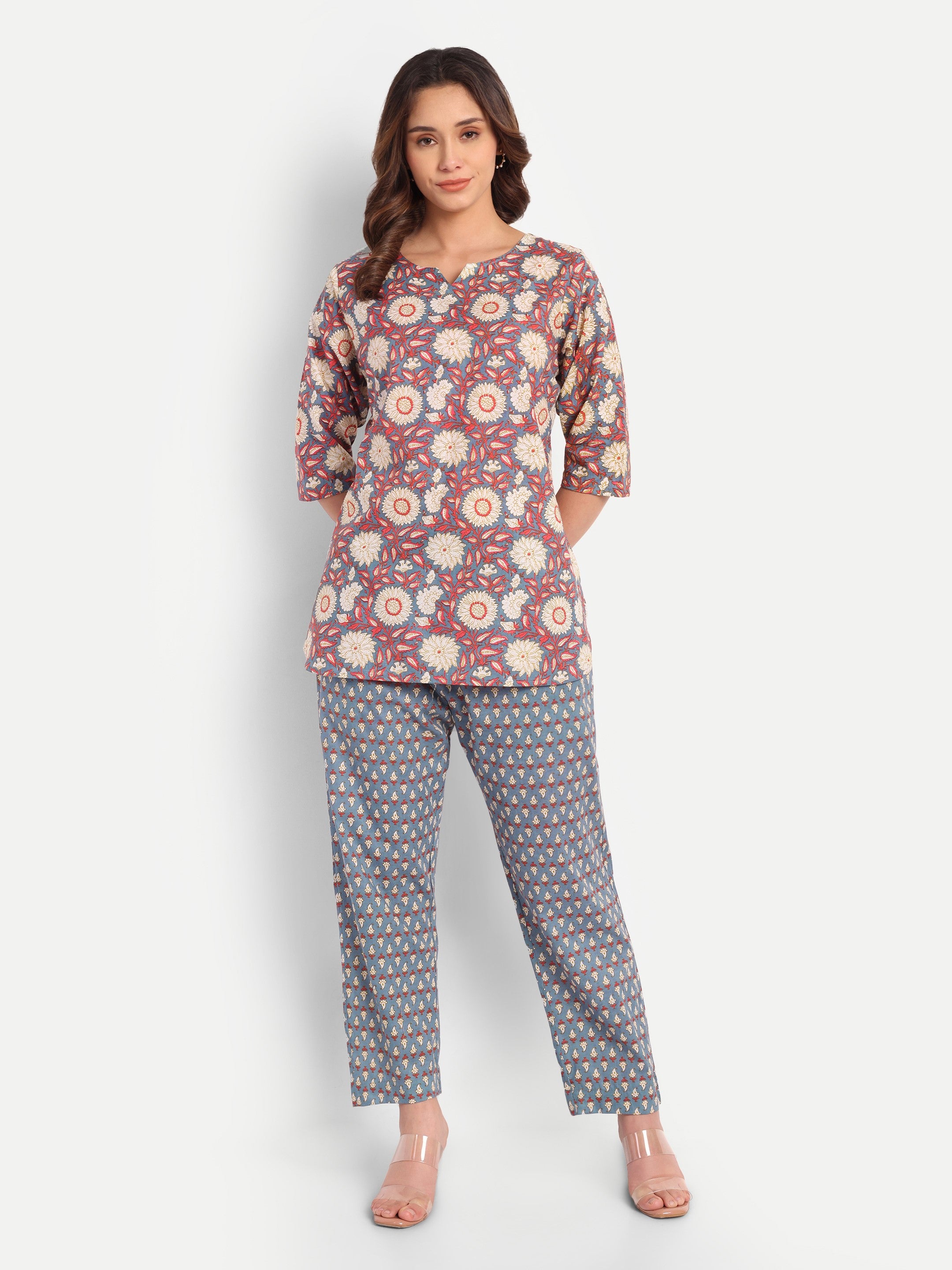 Willow Weave – Slate Blue – 100% Cotton Loungewear Set