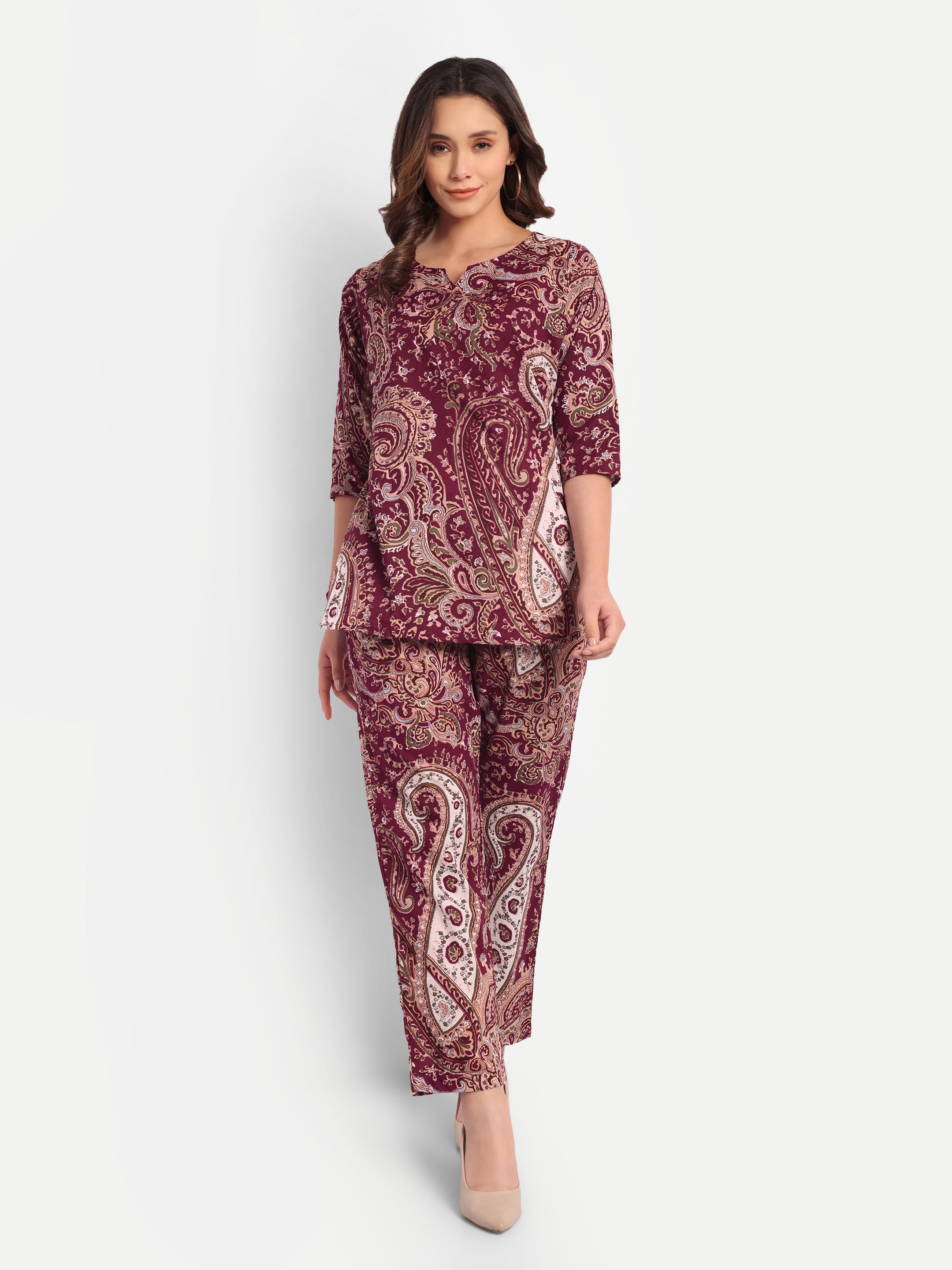 Wine Paisley – 100% Cotton Loungewear Set