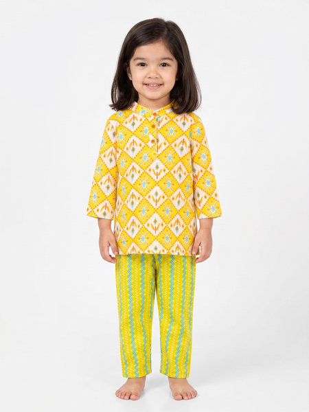 Sunshine Ikat Girls Kurta Pajama Set