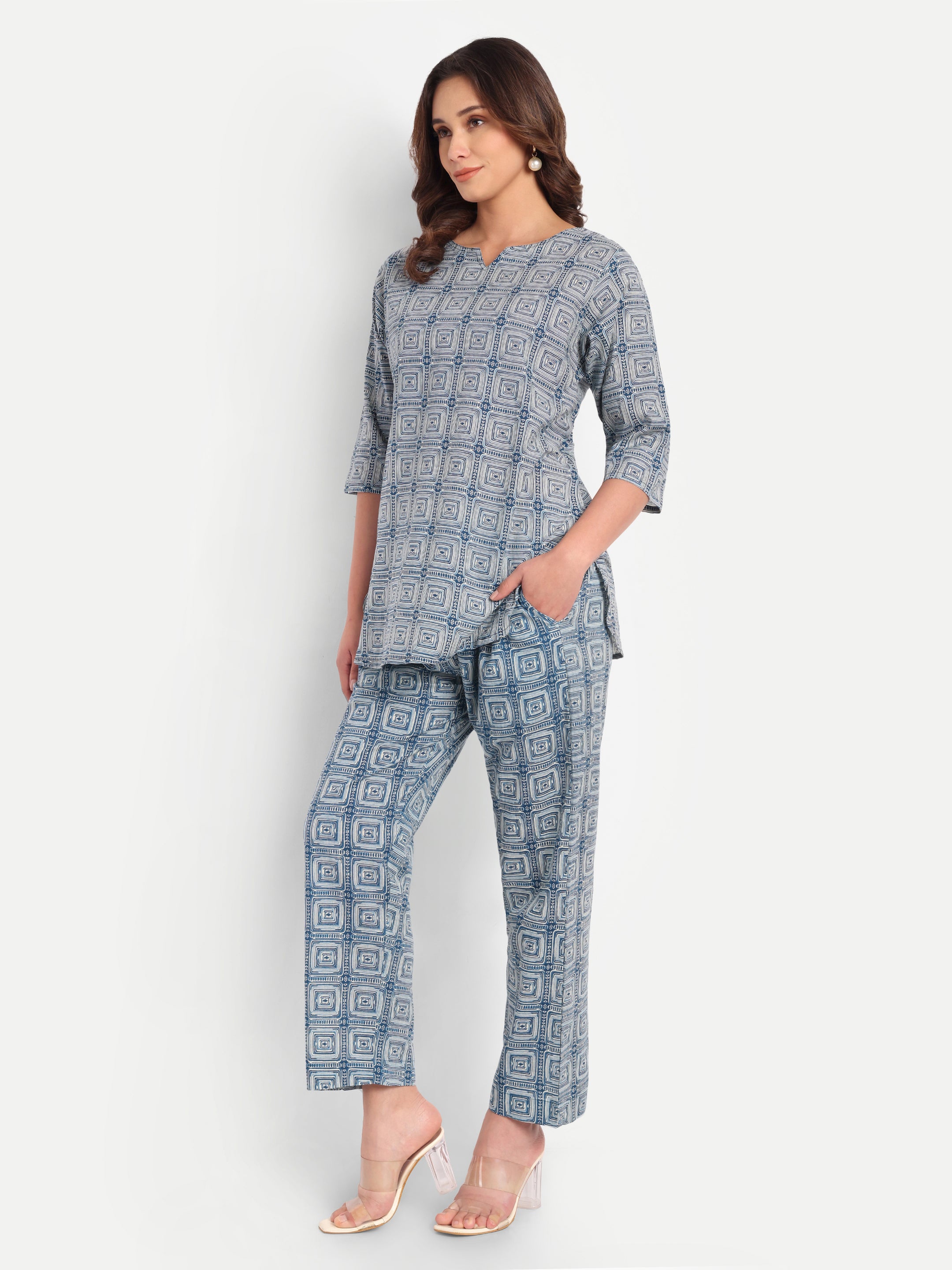Indigo Square Weave – 100% Cotton Loungewear Set