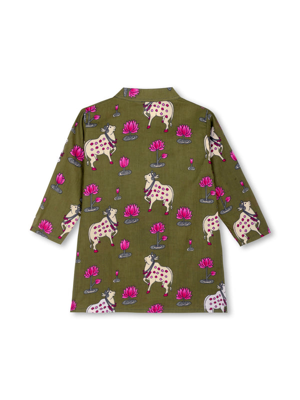 Pichwai Pastures Girls Kurta Pajama Set