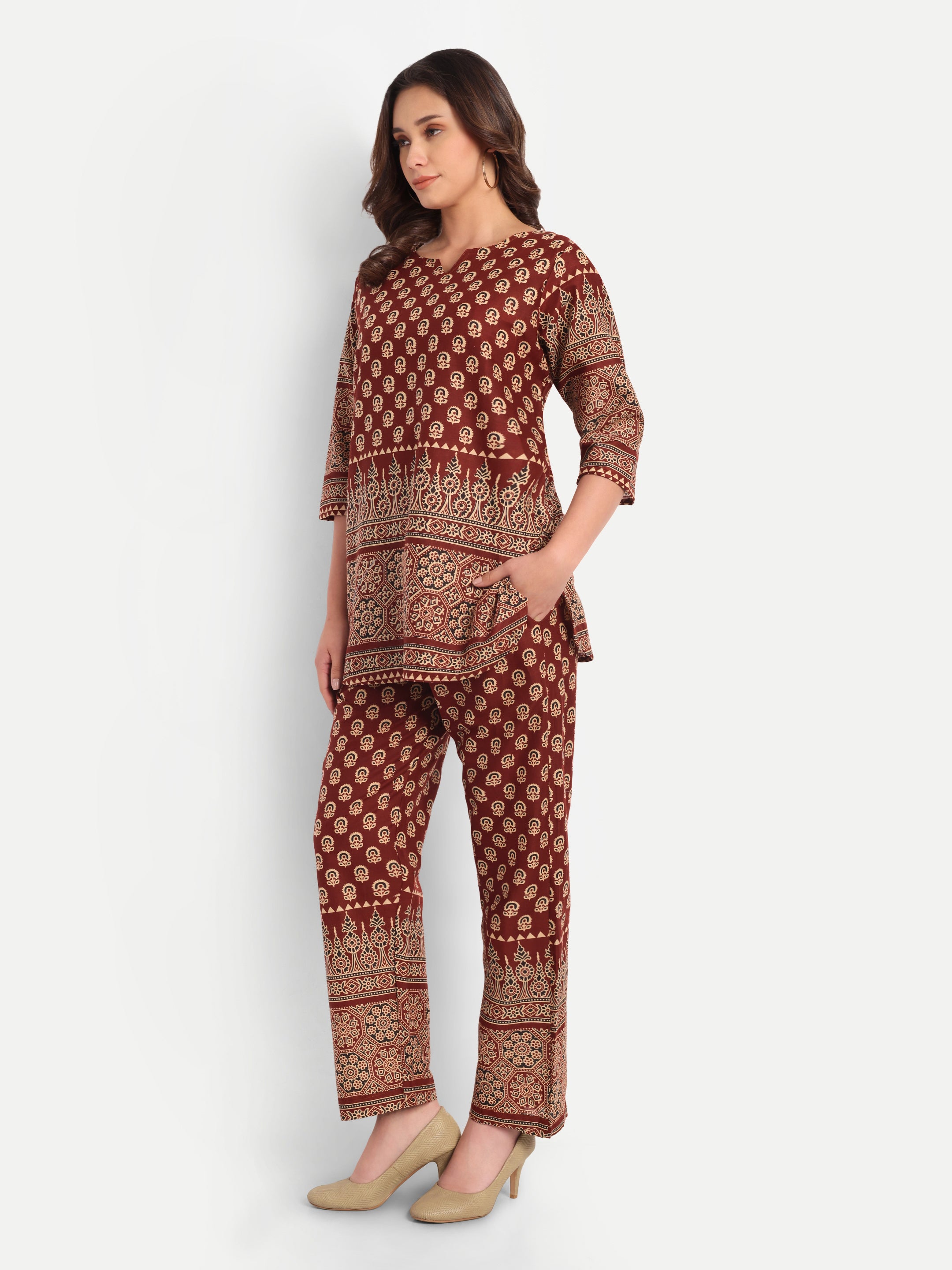 Rust Heritage Bloom – 100% Cotton Loungewear Set