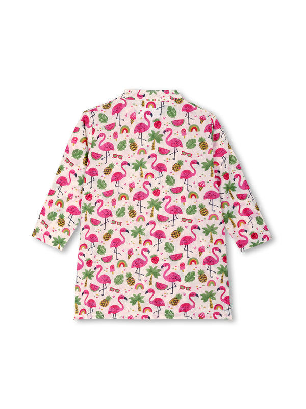 Flamingo Fiesta Girls Kurta Pajama Set