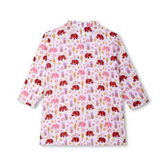 Pink Elephant Courtyard Girls Kurta Pajama Set