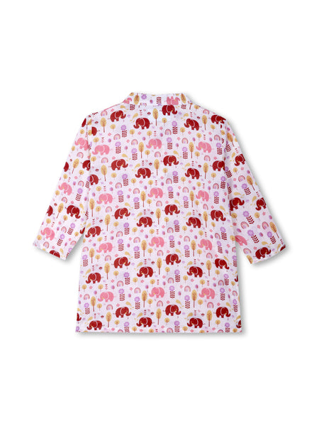 Pink Elephant Courtyard Girls Kurta Pajama Set