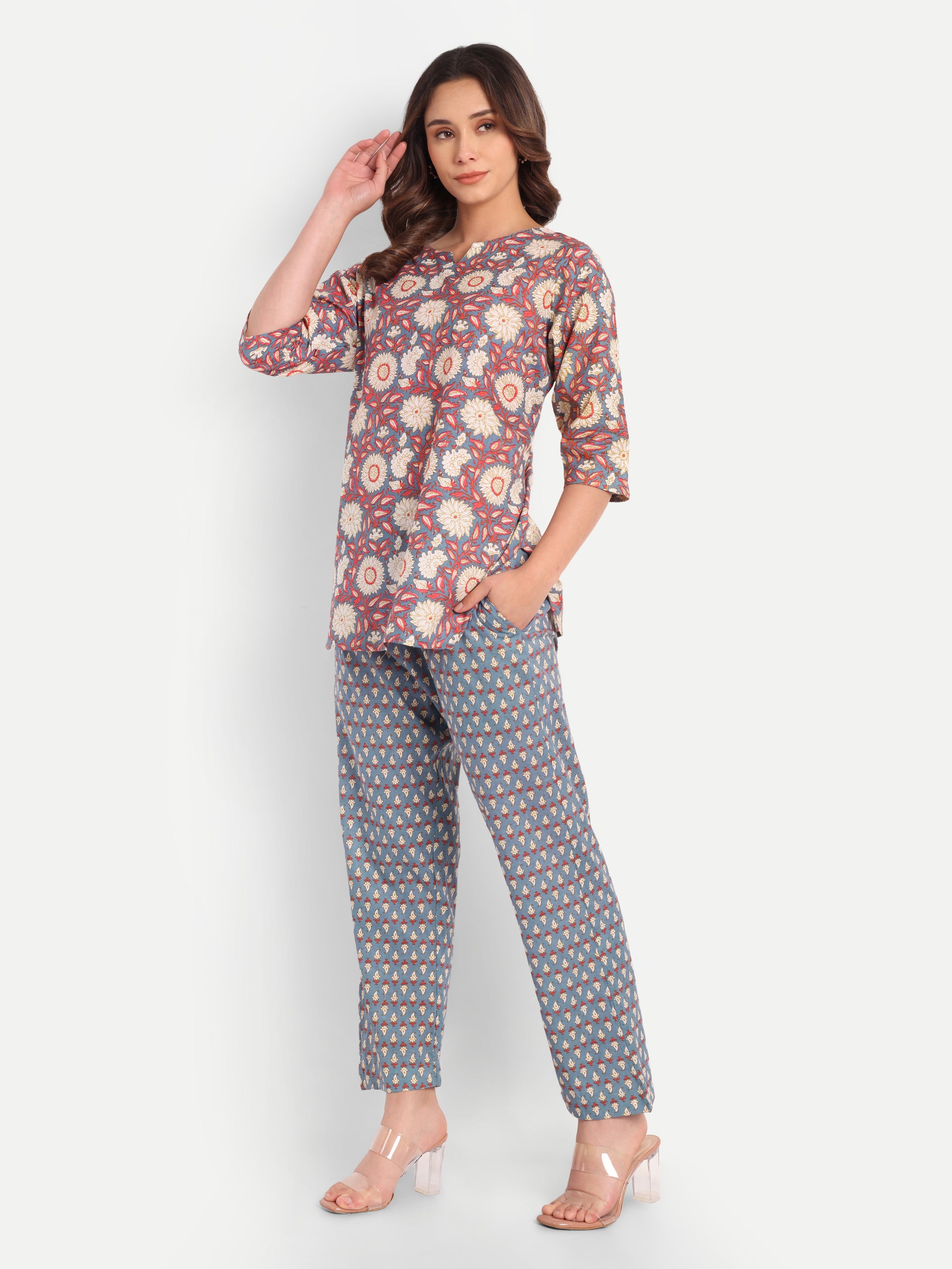 Willow Weave – Slate Blue – 100% Cotton Loungewear Set
