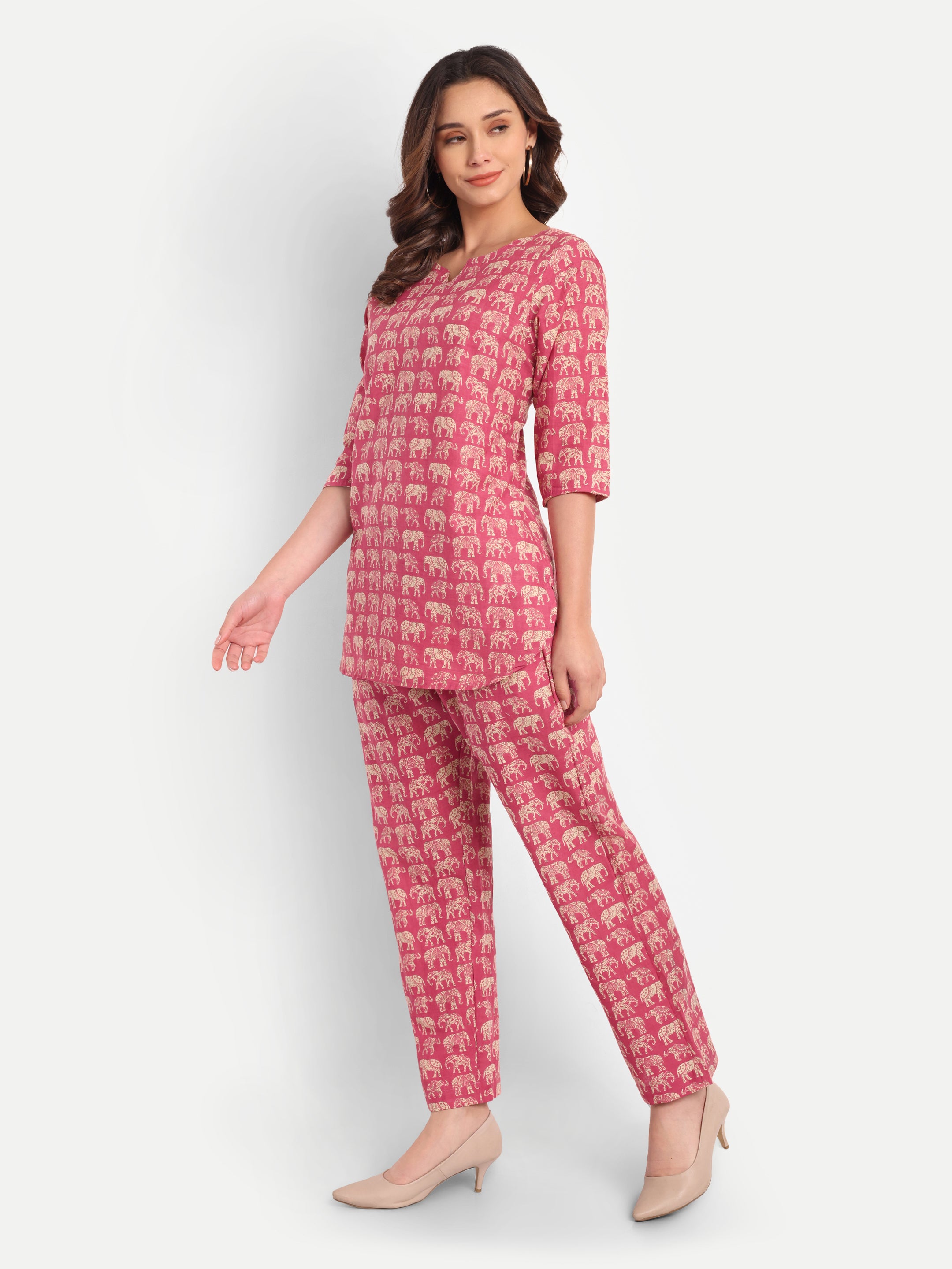 Royal Elephants – Rosewood – 100% Cotton Loungewear Set