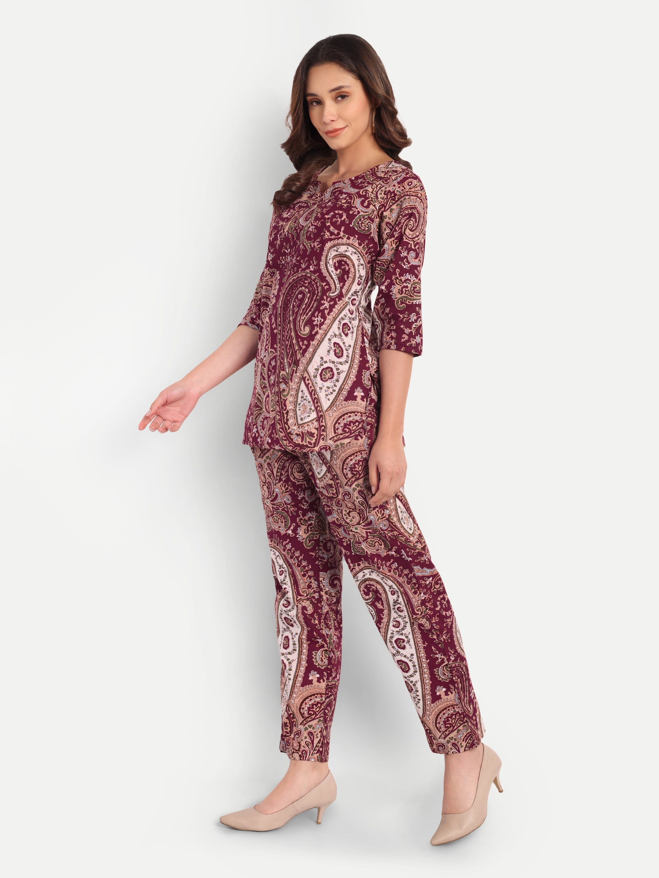 Wine Paisley – 100% Cotton Loungewear Set