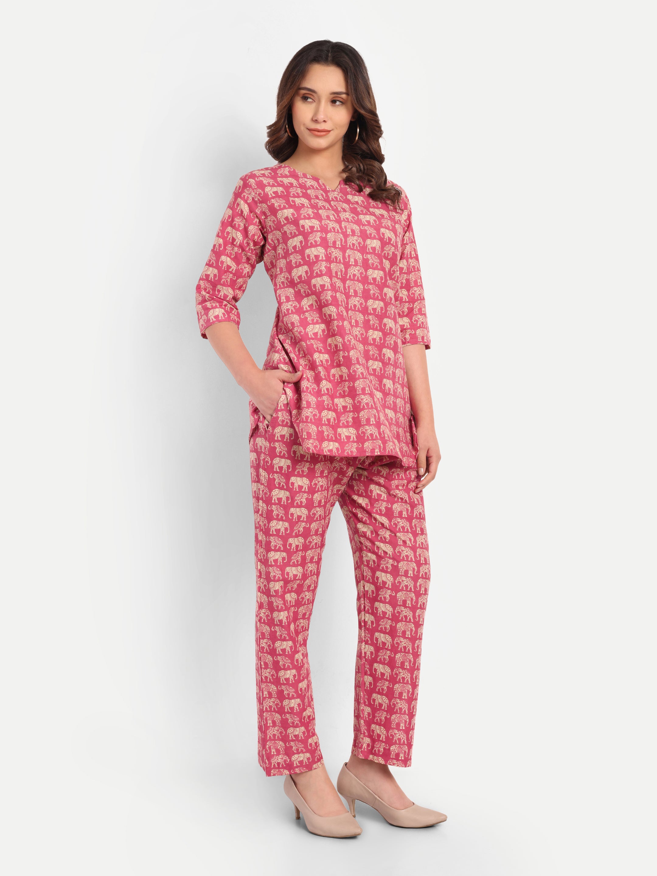 Royal Elephants – Rosewood – 100% Cotton Loungewear Set