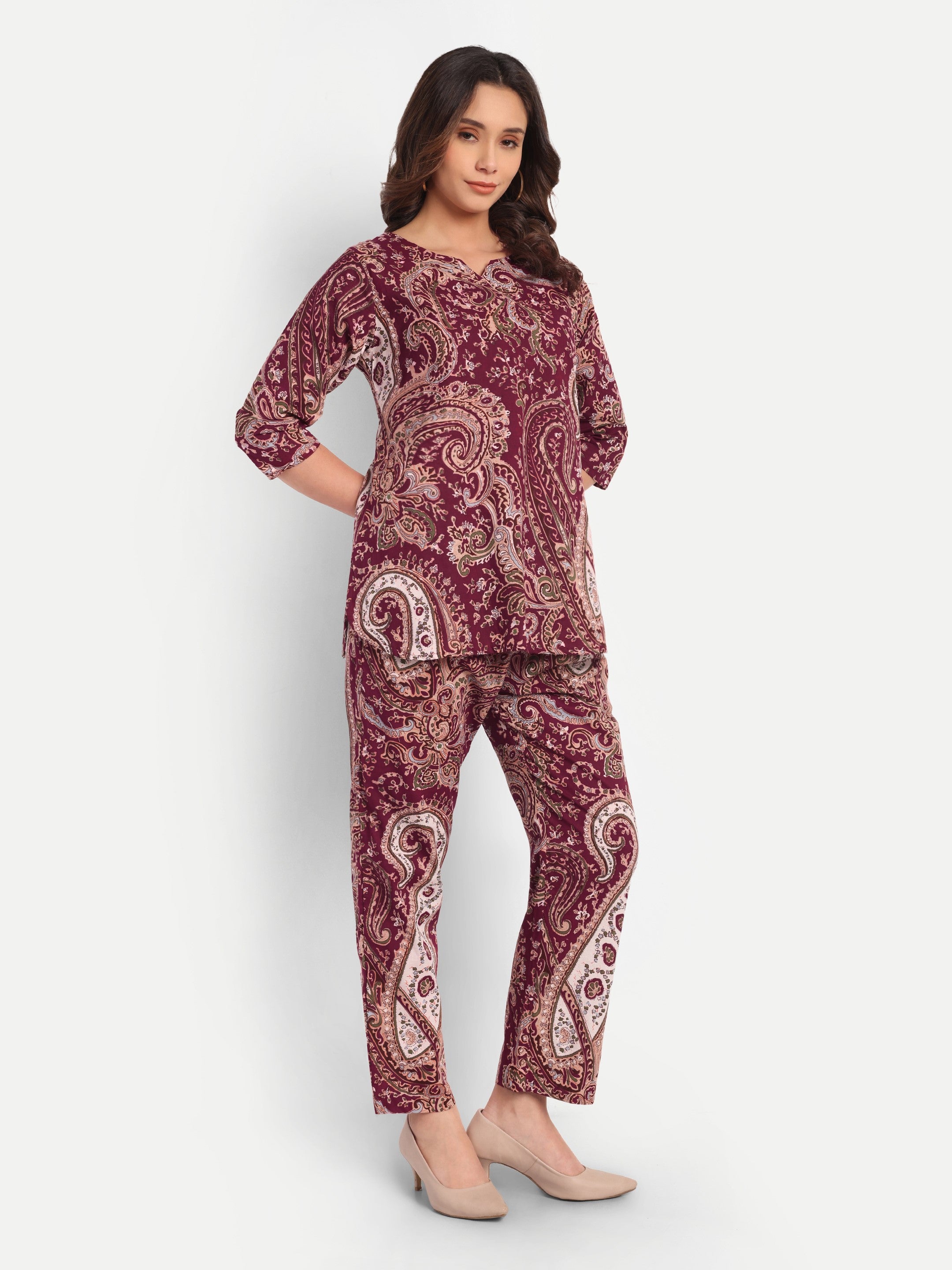Wine Paisley – 100% Cotton Loungewear Set