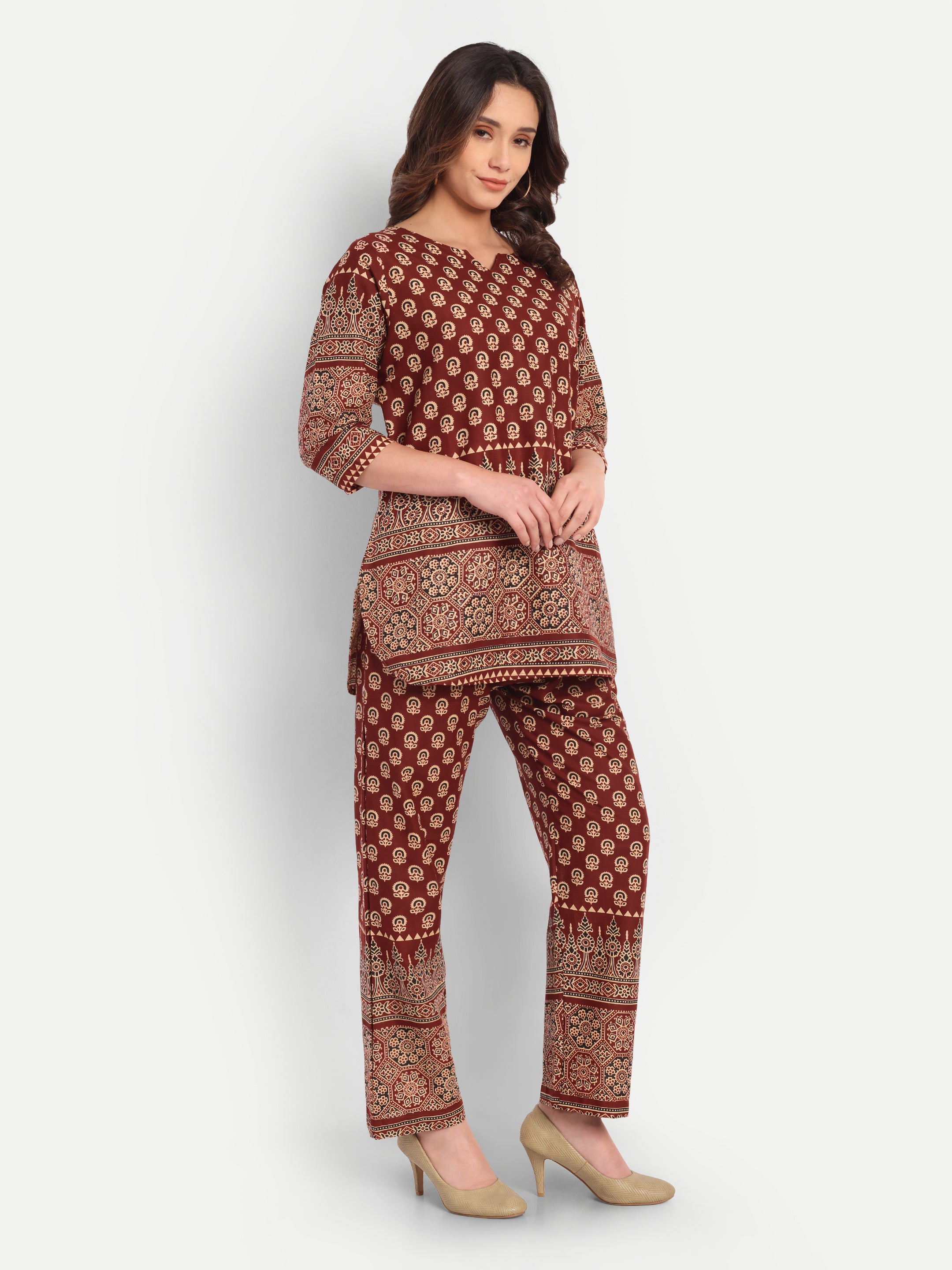 Rust Heritage Bloom – 100% Cotton Loungewear Set