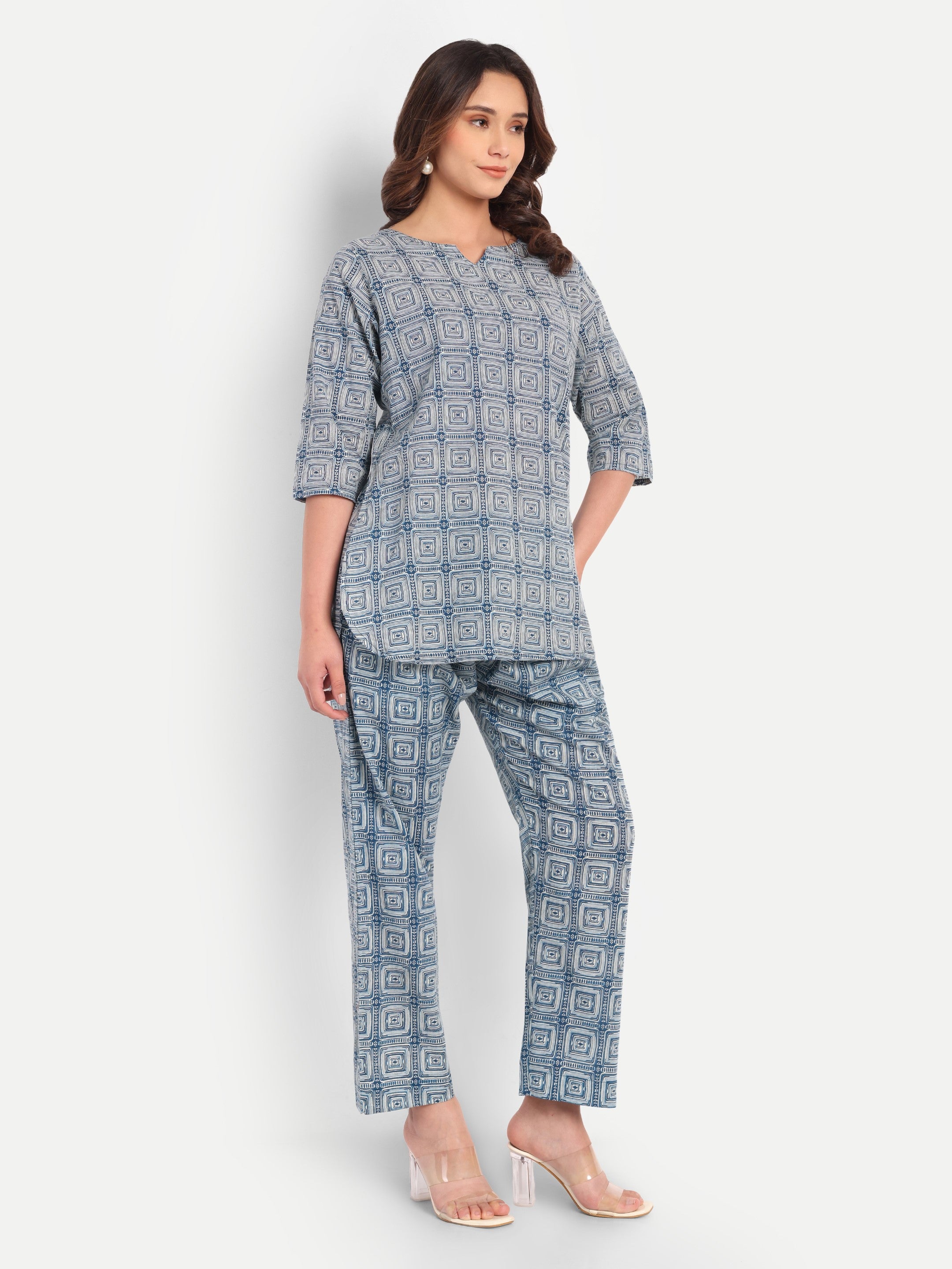 Indigo Square Weave – 100% Cotton Loungewear Set