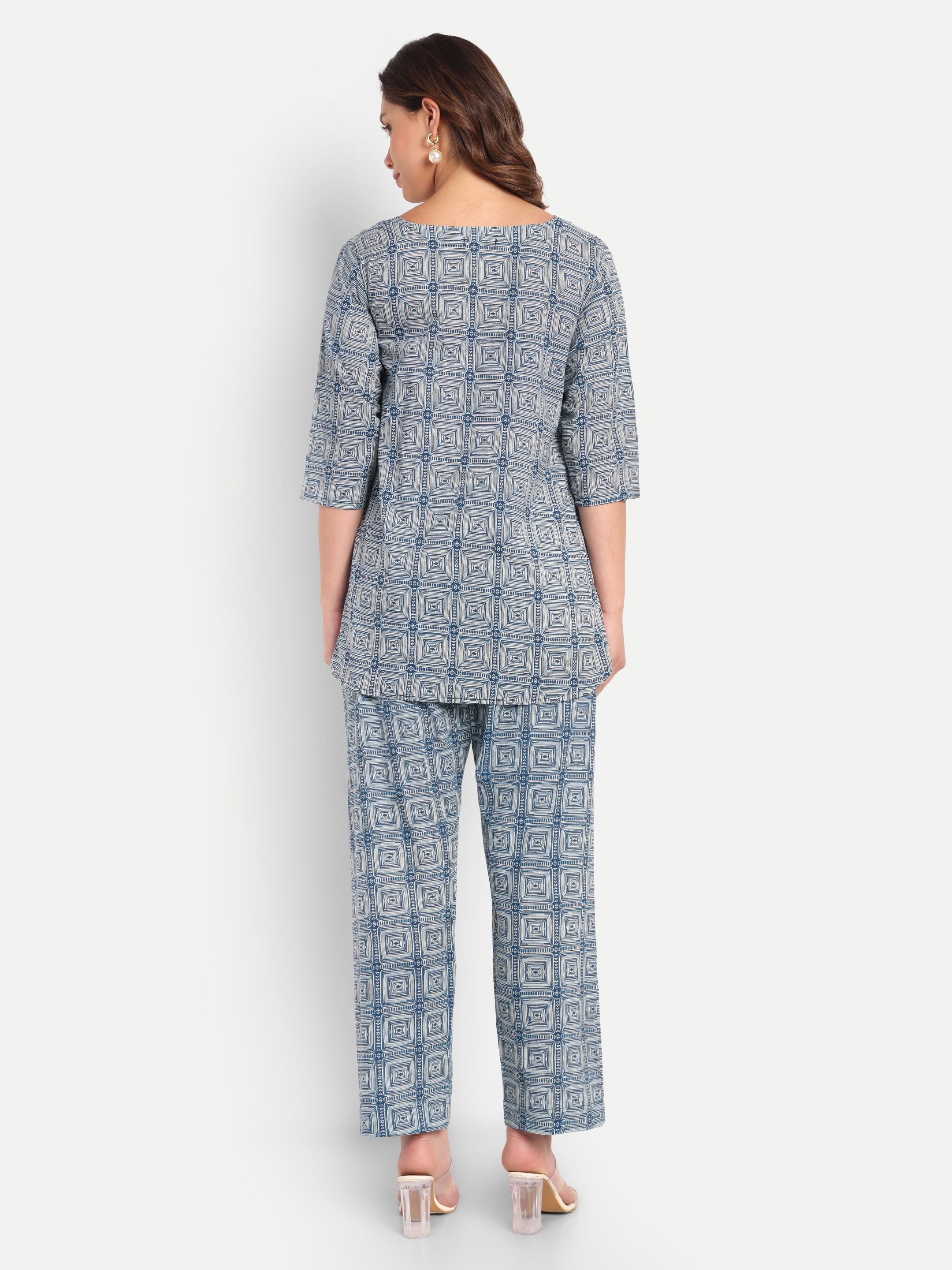 Indigo Square Weave – 100% Cotton Loungewear Set