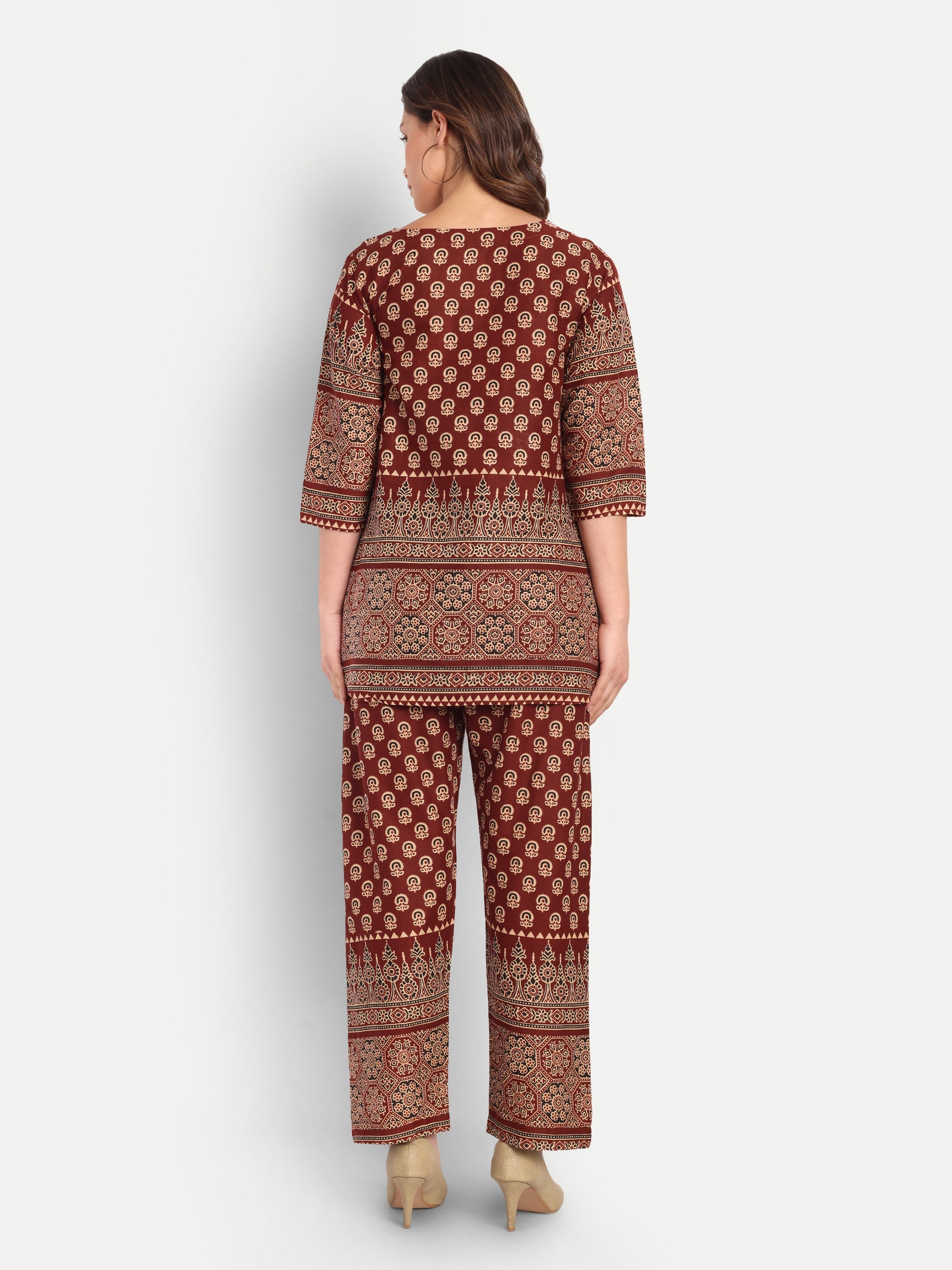 Rust Heritage Bloom – 100% Cotton Loungewear Set