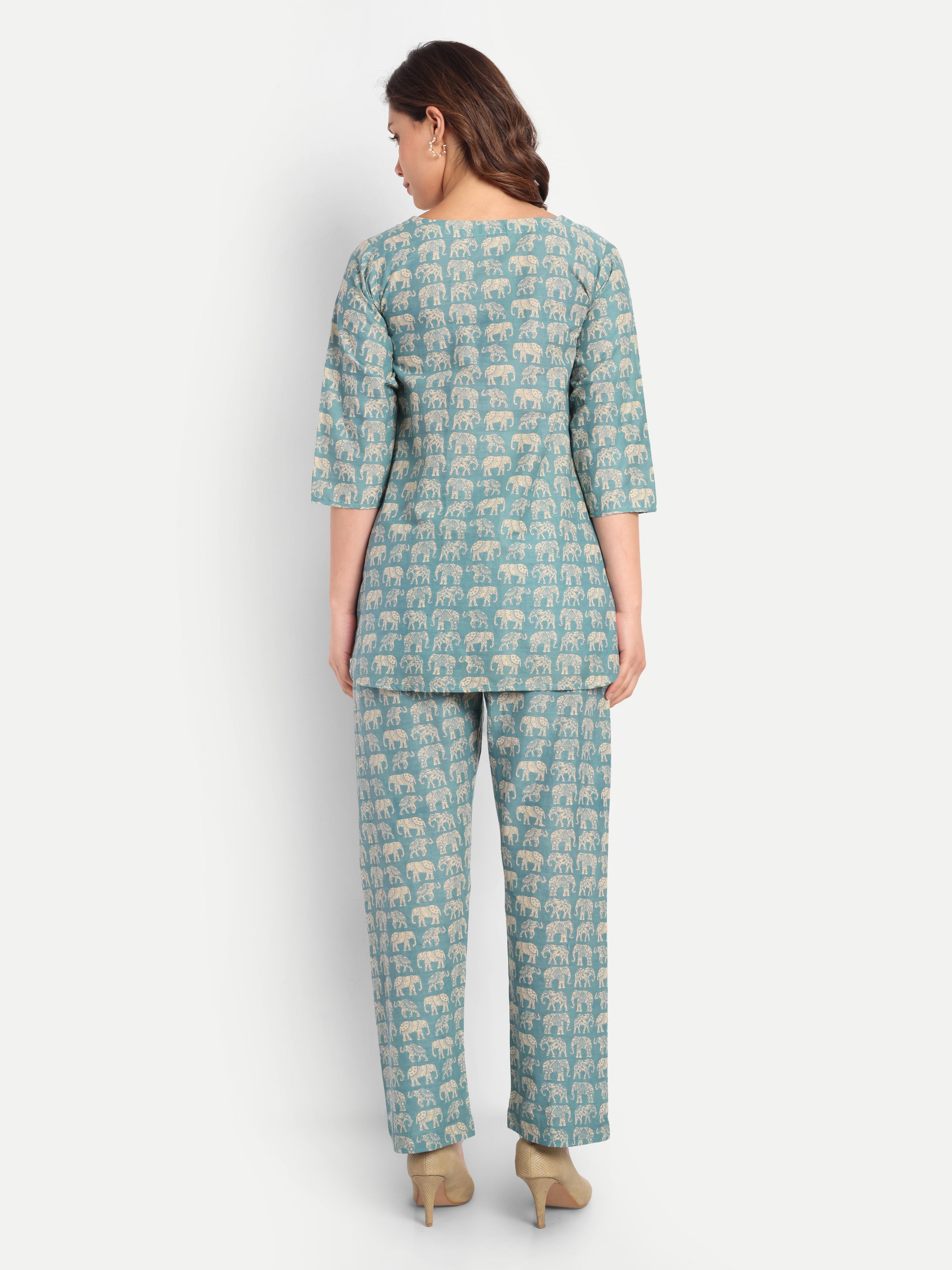 Royal Elephants – Powder Blue – 100% Cotton Loungewear Set