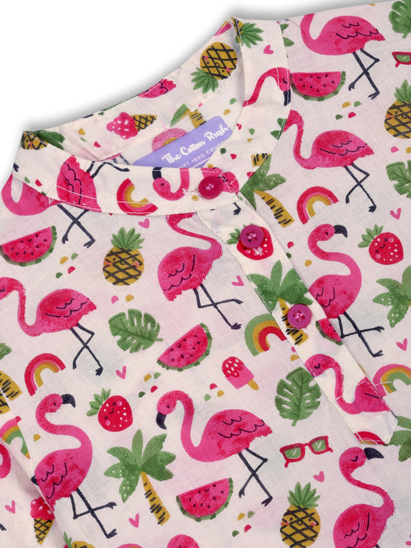 Flamingo Fiesta Girls Kurta Pajama Set