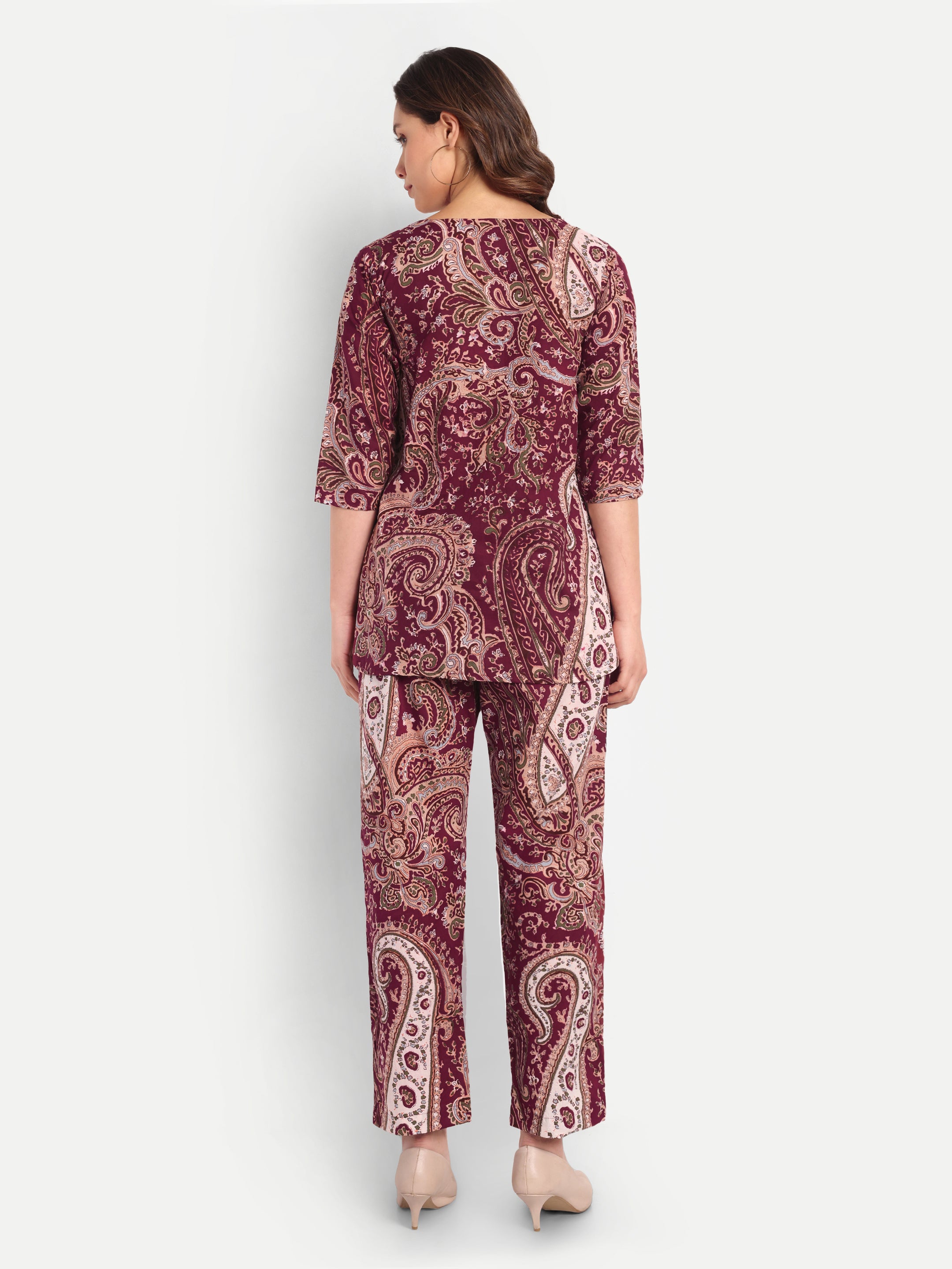 Wine Paisley – 100% Cotton Loungewear Set
