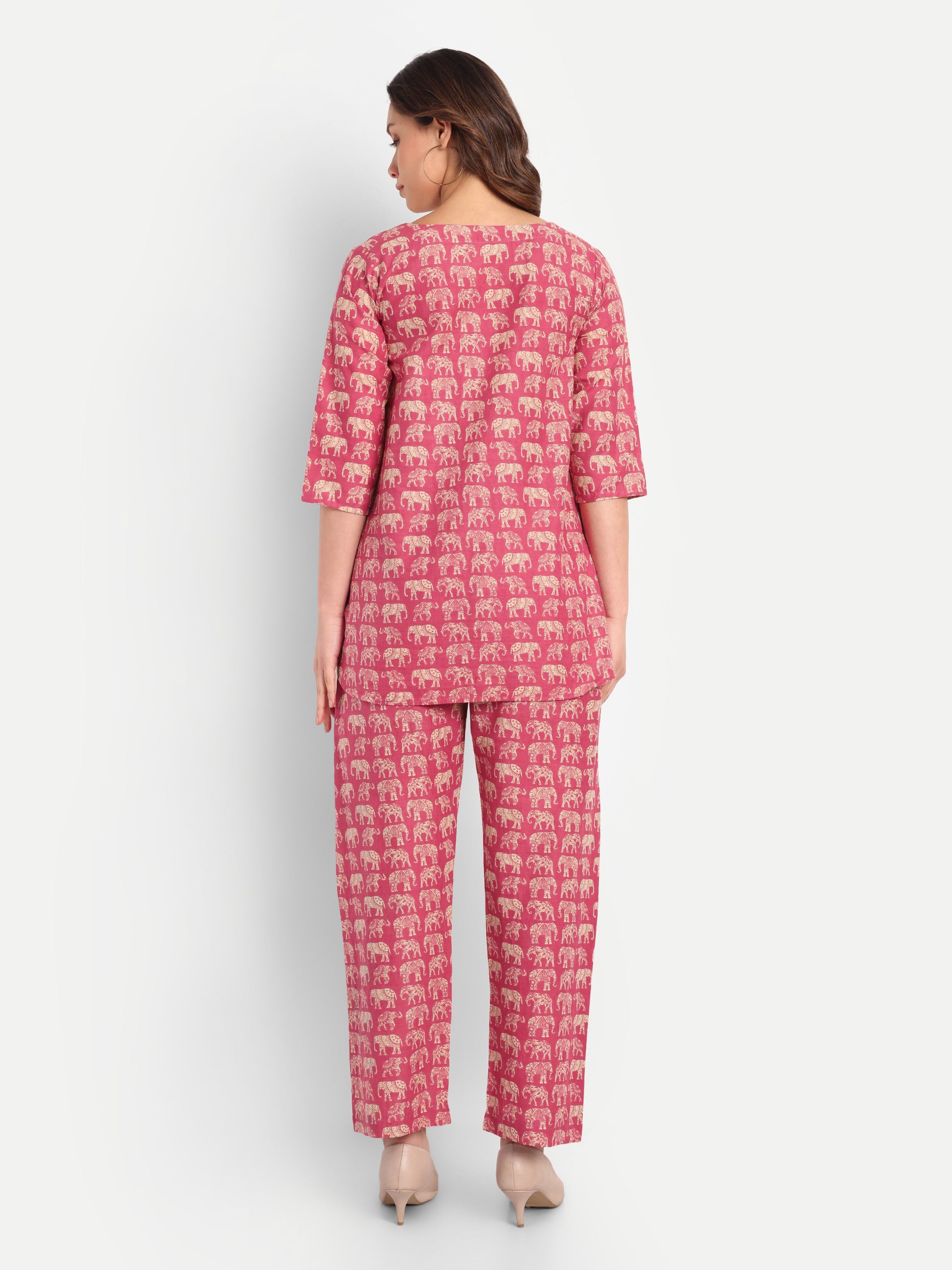 Royal Elephants – Rosewood – 100% Cotton Loungewear Set