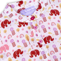 Pink Elephant Courtyard Girls Kurta Pajama Set