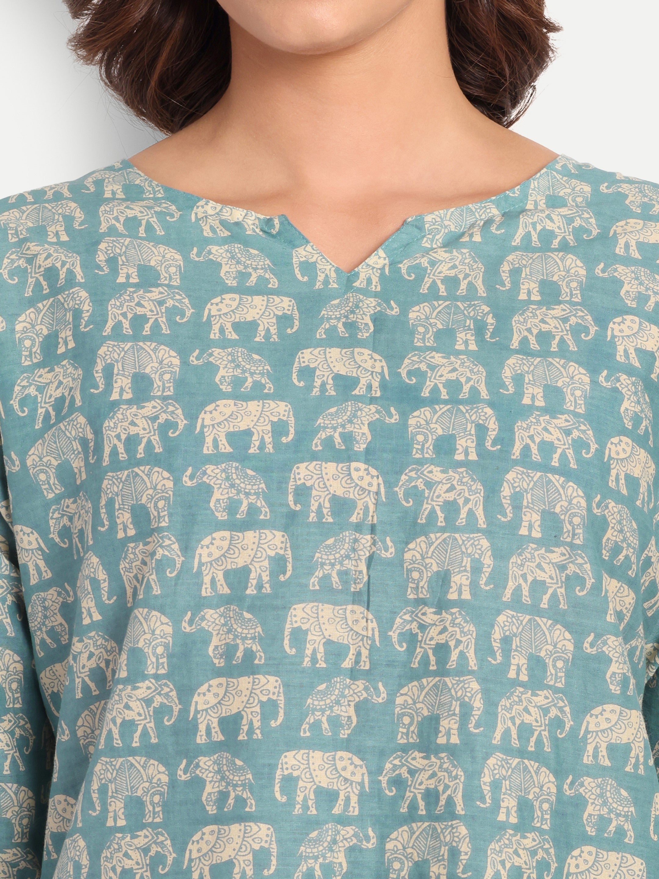 Royal Elephants – Powder Blue – 100% Cotton Loungewear Set