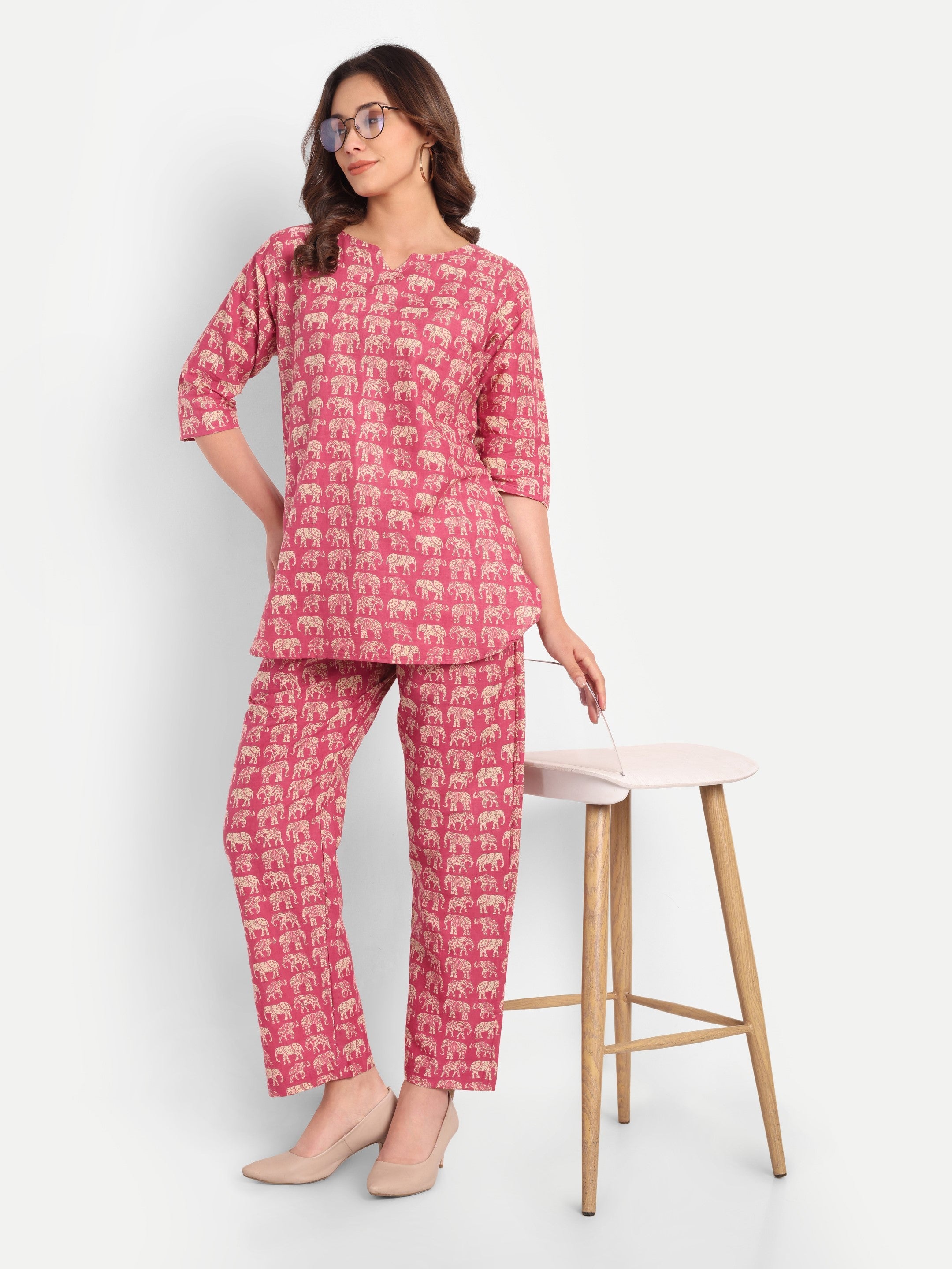 Royal Elephants – Rosewood – 100% Cotton Loungewear Set