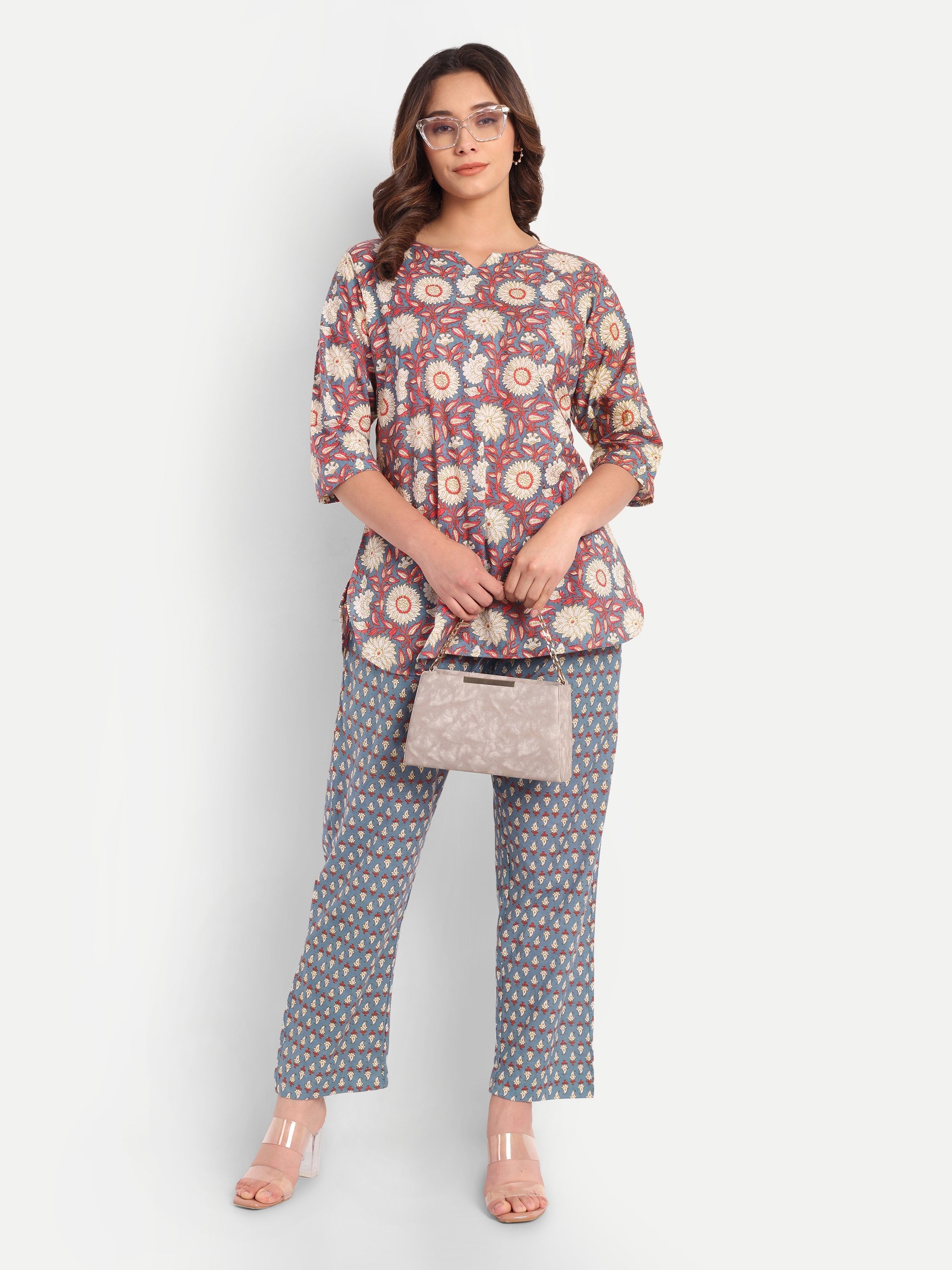 Willow Weave – Slate Blue – 100% Cotton Loungewear Set