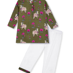 Pichwai Pastures Girls Kurta Pajama Set