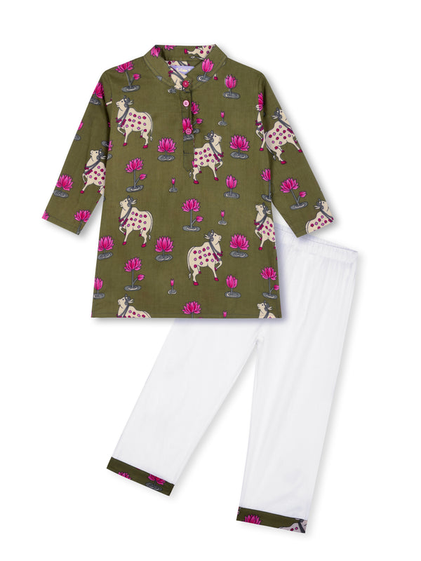 Pichwai Pastures Girls Kurta Pajama Set