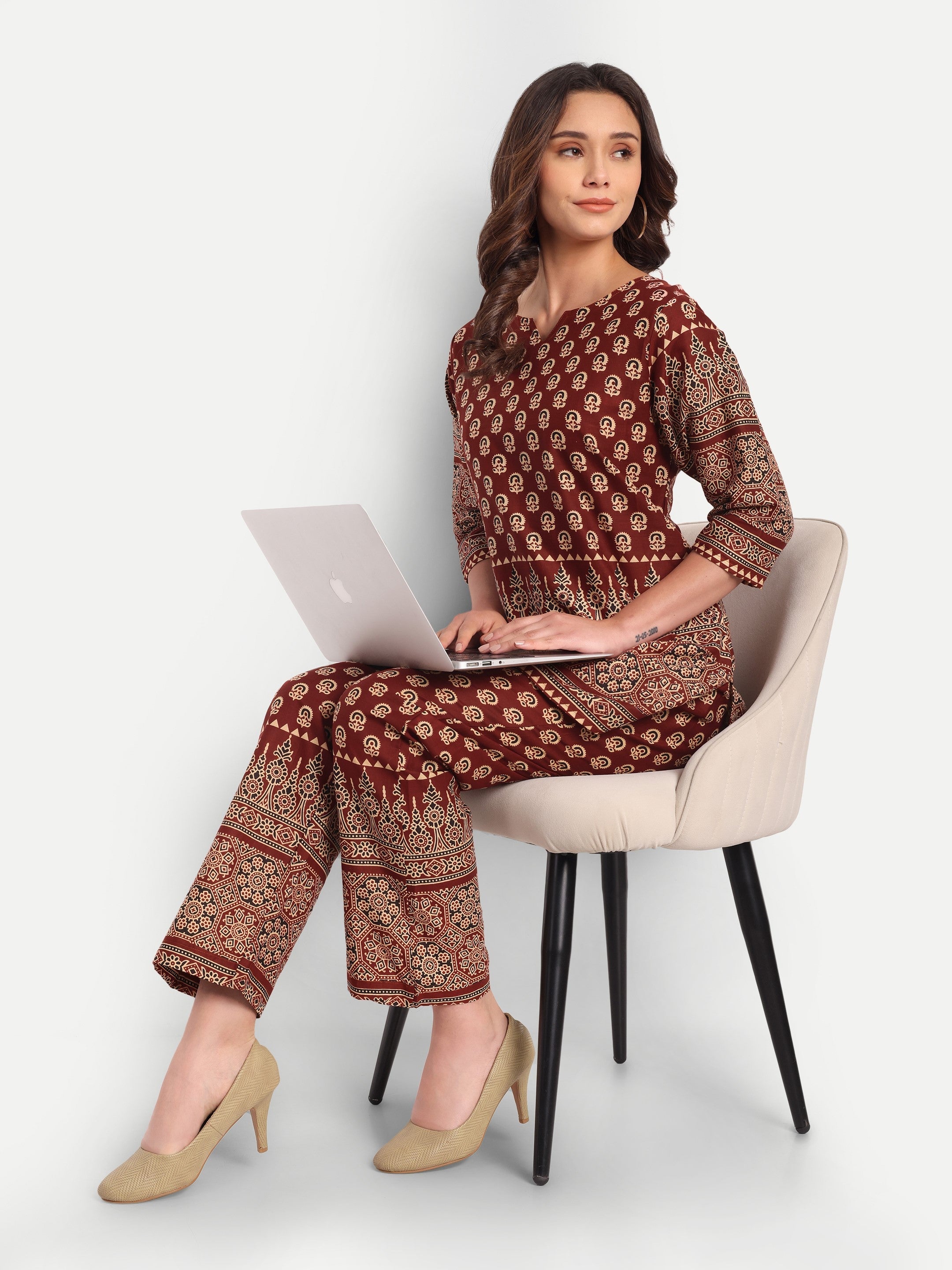 Rust Heritage Bloom – 100% Cotton Loungewear Set