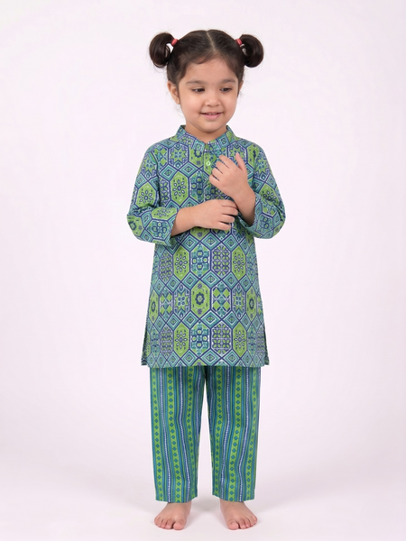 Jaipur Greens Girls Kurta Pajama Set