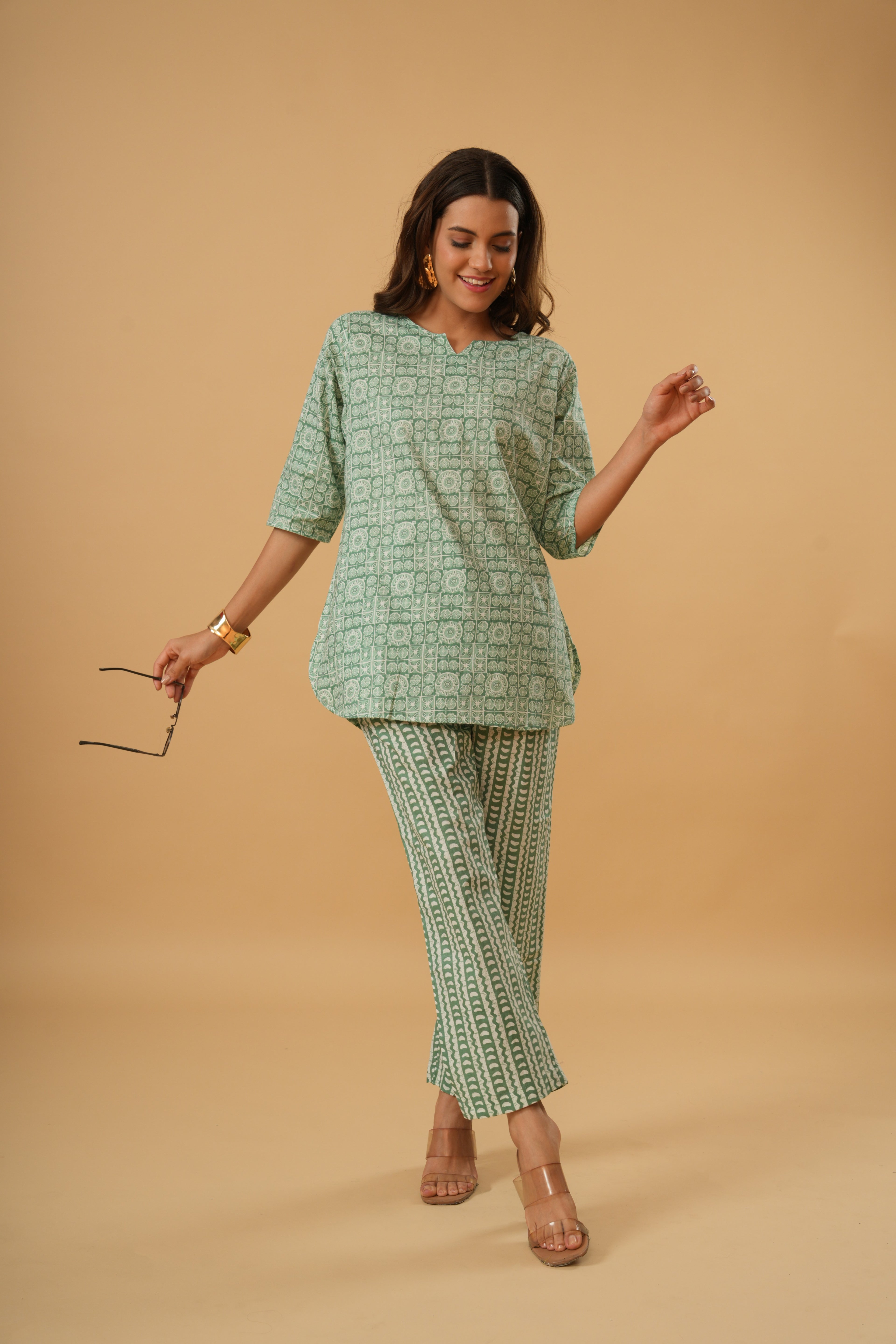 Mint Mosaic – 100% Cotton Loungewear Set