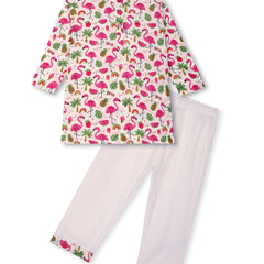 Flamingo Fiesta Girls Kurta Pajama Set