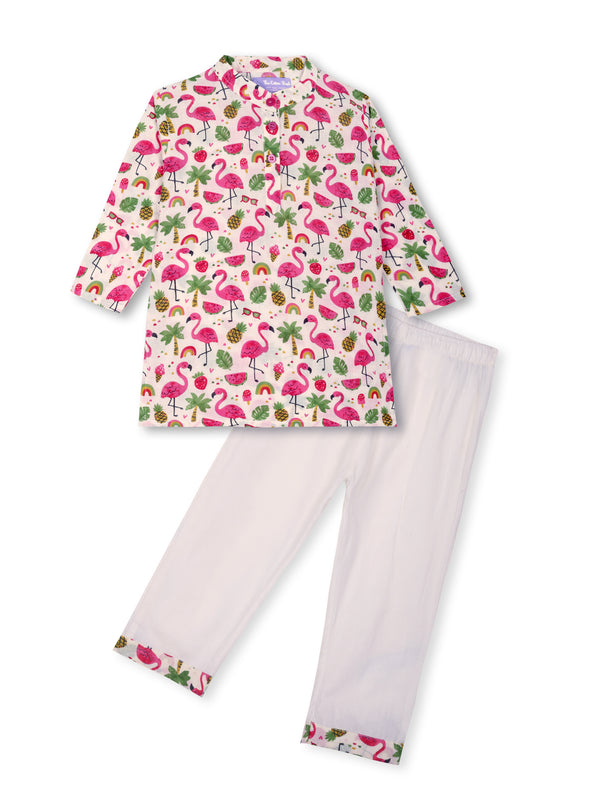 Flamingo Fiesta Girls Kurta Pajama Set