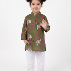Pichwai Pastures Girls Kurta Pajama Set
