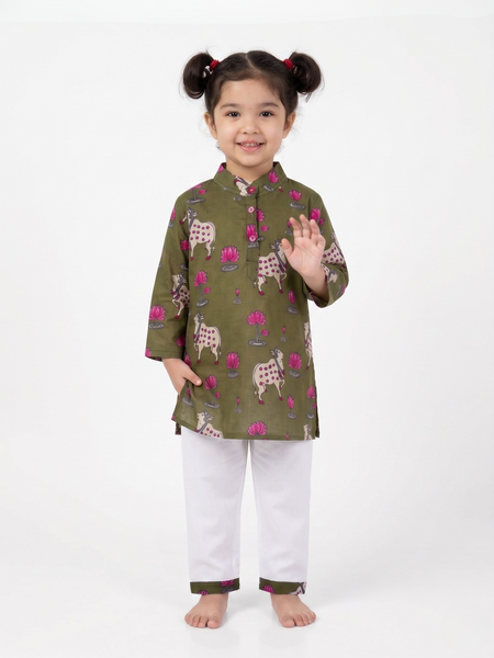 Pichwai Pastures Girls Kurta Pajama Set