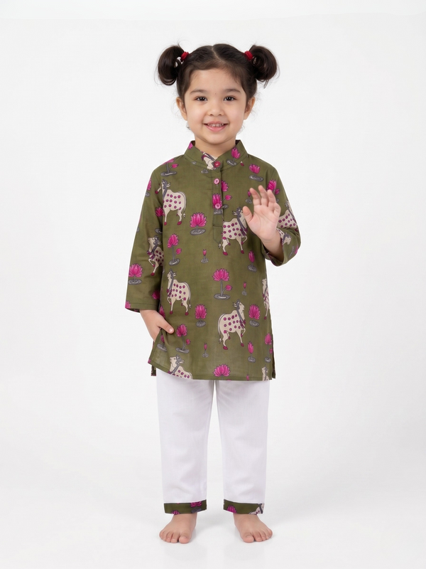 Pichwai Pastures Girls Kurta Pajama Set