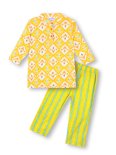 Sunshine Ikat Girls Kurta Pajama Set
