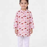 Pink Elephant Courtyard Girls Kurta Pajama Set